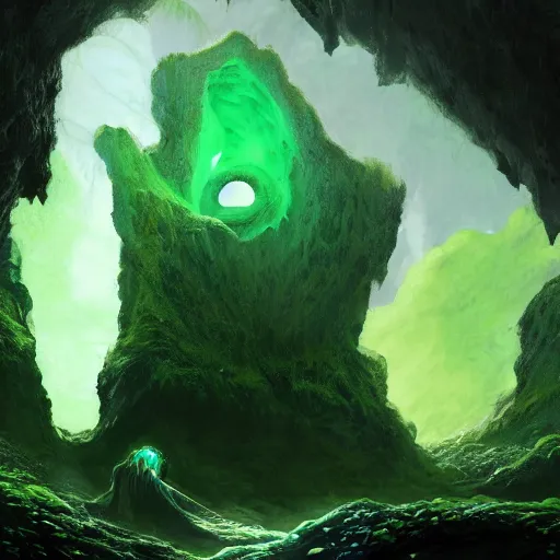 Prompt: a scary portal glowing green portal to another world in darwin's arch in the galapagos islands, elden ring landscape, d & d, fantasy, intricate, elegant, highly detailed, digital painting, artstation, concept art, matte, sharp focus, illustration, art by hayao miyazaki
