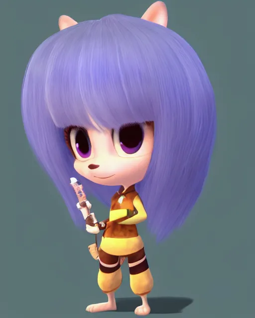 Image similar to female furry mini cute style, highly detailed, rendered, ray - tracing, cgi animated, 3 d demo reel avatar, style of maple story and zootopia, maple story gun bumblebee girl, bee chibi, soft shade, soft lighting