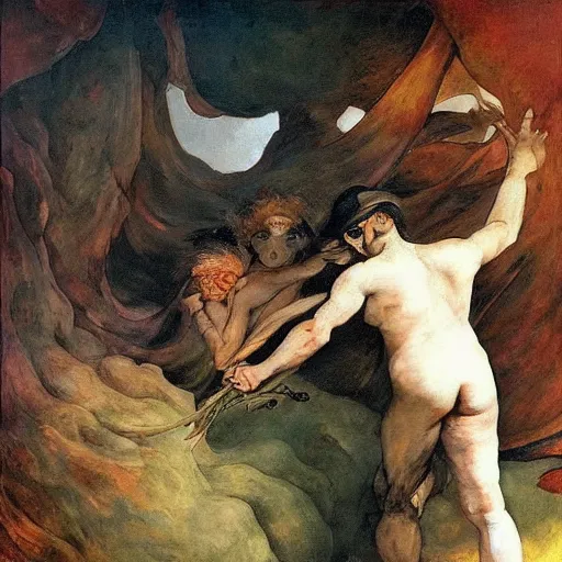 Image similar to close relationship between datura stramonium and men, mythical full of symbolism picture, hyper detailed, hyper realistic, warm colours, symbiosis, Francisco Goya style