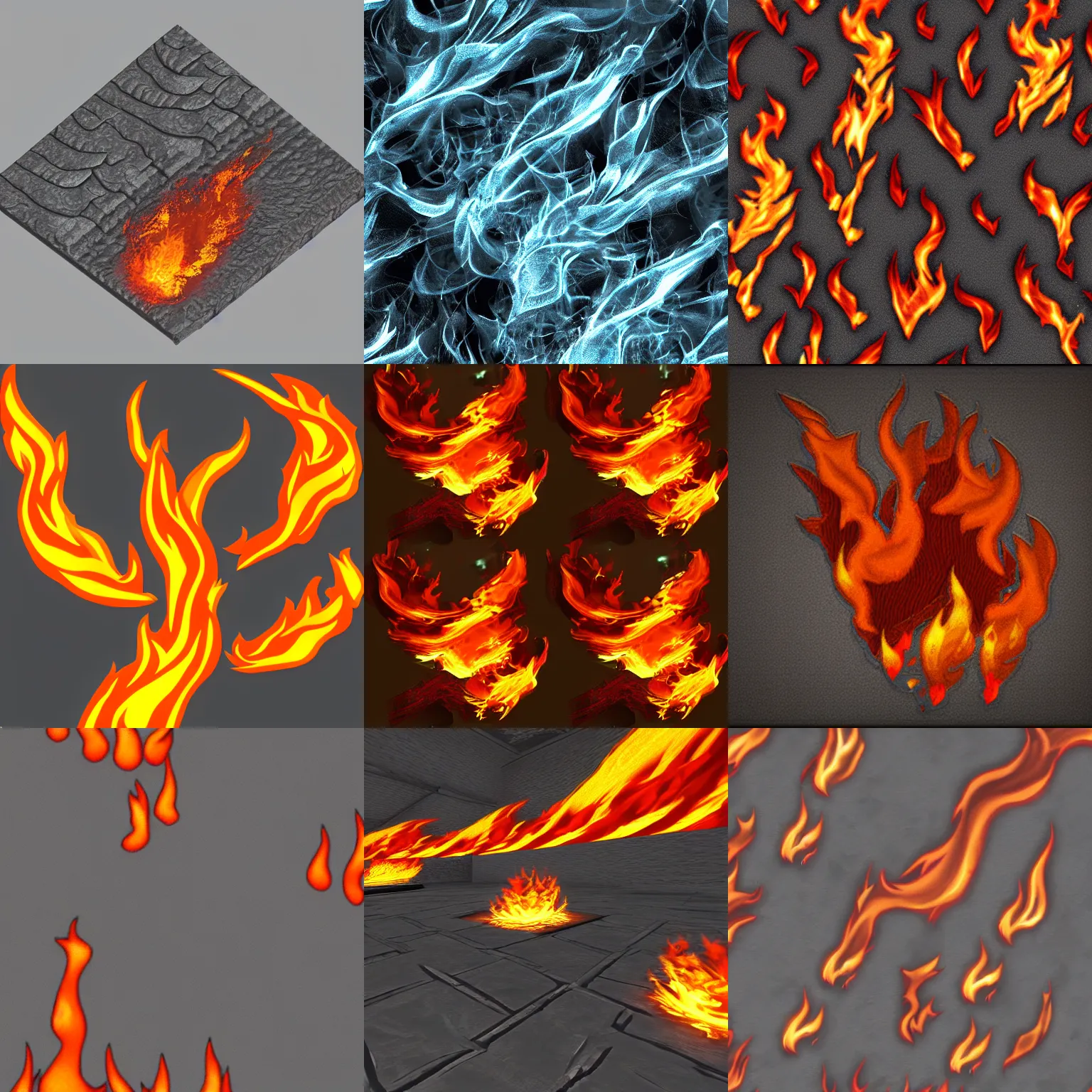 Prompt: detailed texture of flames, game asset