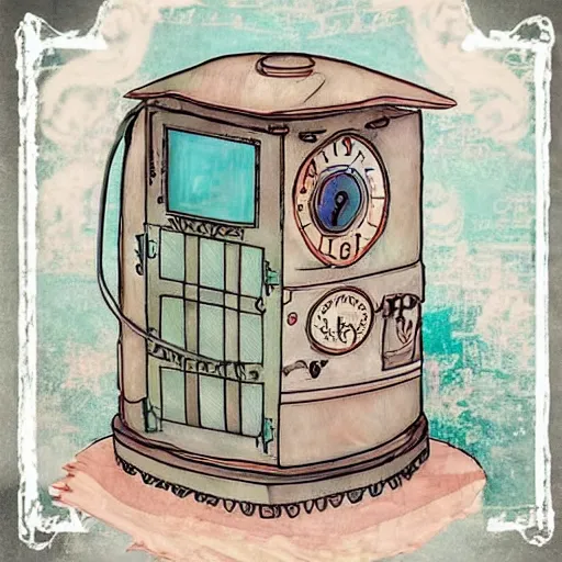 Prompt: dream a shabby chic time machine by vanessa morales, studio ghibli,