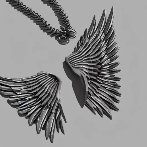 Prompt: 2 tone 3 d 6 winged angel necklace, jewelry render, photography, raytraced