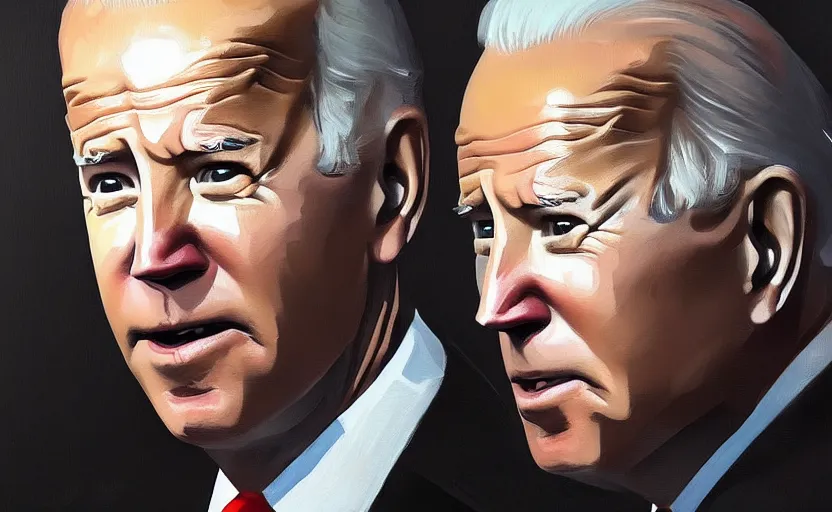 Prompt: A painting of Joe Biden trending on artstation in the style of Greg Rutkowski