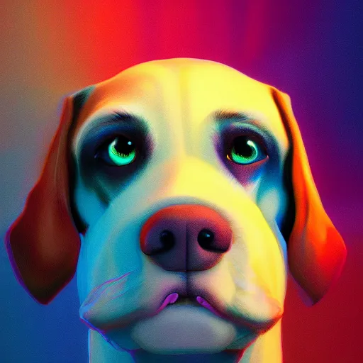 Prompt: portrait of a dog, james jean style, vfx art, unreal engine render, claymation style, colourful, volumetric light, digital painting, digital illustration, dramatic light,