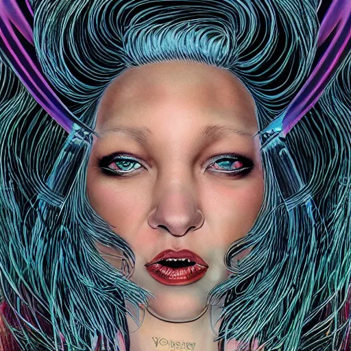 Image similar to portrait of crazy screaming beautiful singer sia kate isobelle furler, big ribbon, ymmetrical, by yoichi hatakenaka, masamune shirow, josan gonzales and dan mumford, ayami kojima, takato yamamoto, barclay shaw, karol bak, yukito kishiro