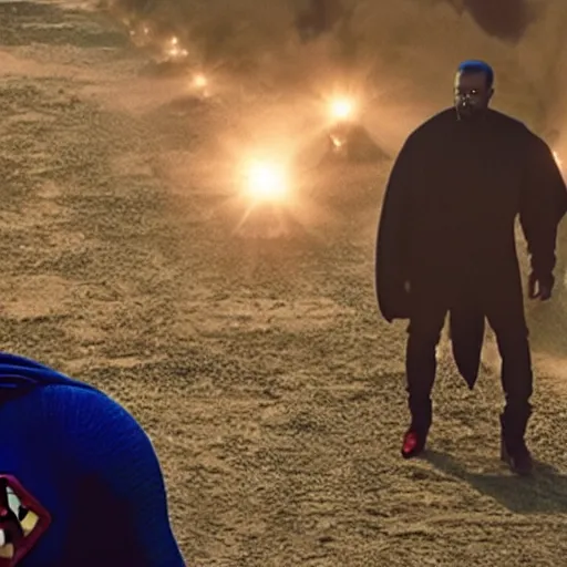 Image similar to Movie still of Kanye West as superman