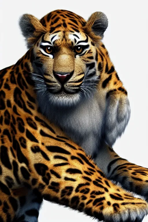 Image similar to !dream 8K UHD Redshift render, Poser, feetwave, lion_facecore, tigerpunk leopard panther, long wavy fur, bright eyes, long fangs, medium full shot, animal photography