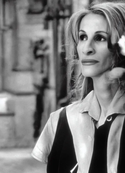 Image similar to film still of Julia Roberts in Schindler's List, 4k