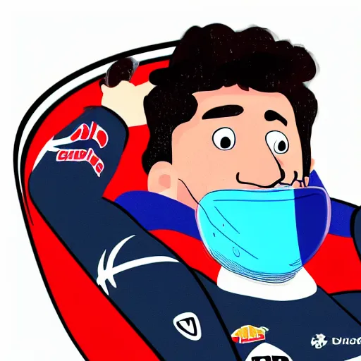 Prompt: Daniel Ricciardo driving a tube train after loosing his F1 seat, sad, depressed, cartoon, 4k