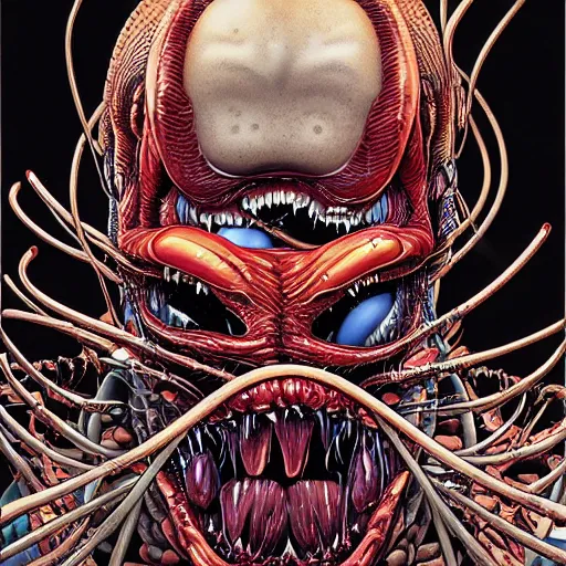 Prompt: portrait of crazy venom, symmetrical, by yoichi hatakenaka, masamune shirow, josan gonzales and dan mumford, ayami kojima, takato yamamoto, barclay shaw, karol bak, yukito kishiro