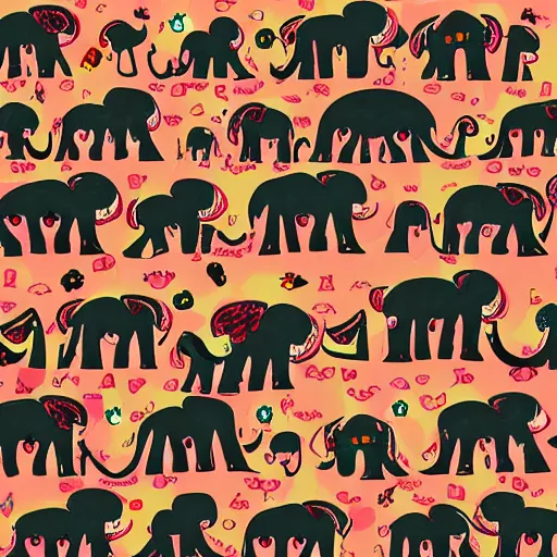 Prompt: dumbo elephants on parade hd negative colors black background