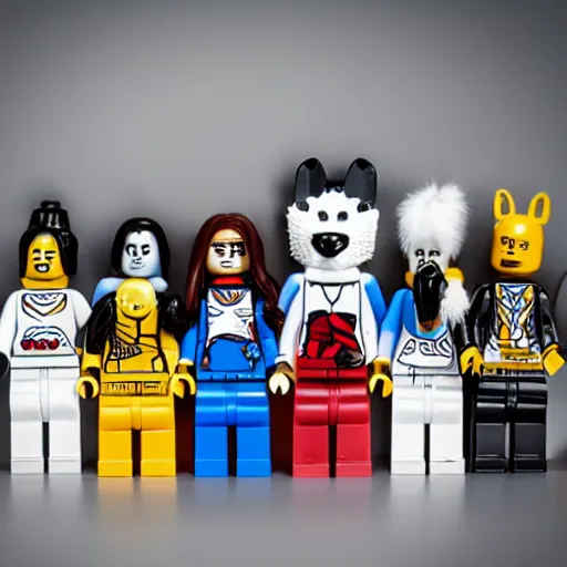 Image similar to product box of anthropomorphic furry Lego set, product advertisement photos, white background