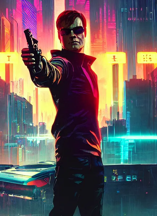 Image similar to Dexter. Hacker infiltrating corporate mainframe. Cyberpunk 2077, blade runner 2049, shadowrun, matrix Concept art by James Gurney, greg rutkowski, and Alphonso Mucha. Vivid color scheme.