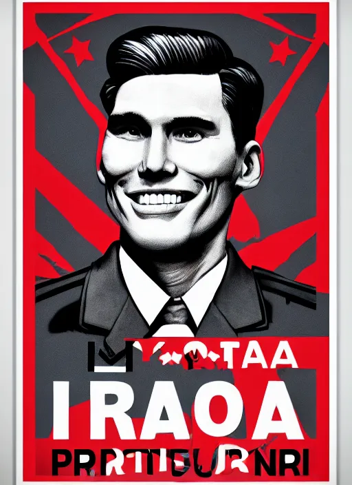 Prompt: propaganda poster smiling jerma as dictator of north korea, 8 k, trending on artstation