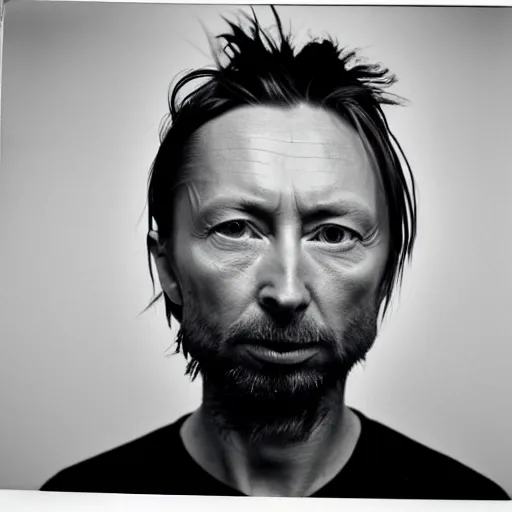 Image similar to Mugshot Portrait of Thom Yorke, taken in the 1970s, photo taken on a 1970s polaroid camera, grainy, real life, hyperrealistic, ultra realistic, realistic, highly detailed, epic, HD quality, 8k resolution, body and headshot, film still, front facing, front view, headshot and bodyshot, detailed face, very detailed face