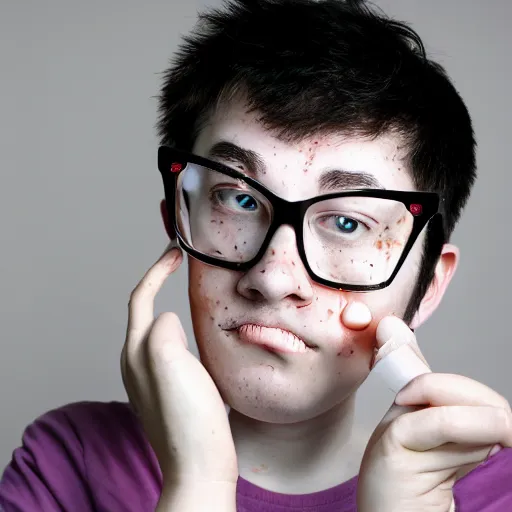 Prompt: portrait of a nerd with pimples