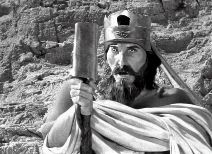 Image similar to film still of Christian Bale as Moses in The Ten Commandments 1956