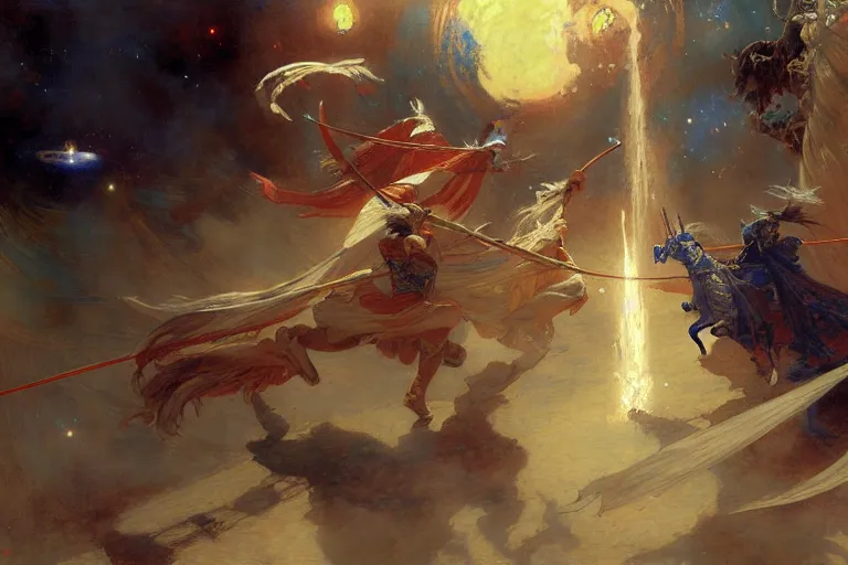 Image similar to wuxia, space, painting by gaston bussiere, craig mullins, j. c. leyendecker