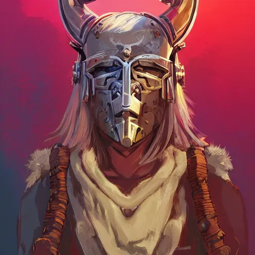 Image similar to cyberpunk viking helmet mask warrior goddess robot ninja fantasy, art gta 5 cover, official fanart behance hd artstation by jesper ejsing, by rhads, makoto shinkai and lois van baarle, ilya kuvshinov, ossdraws