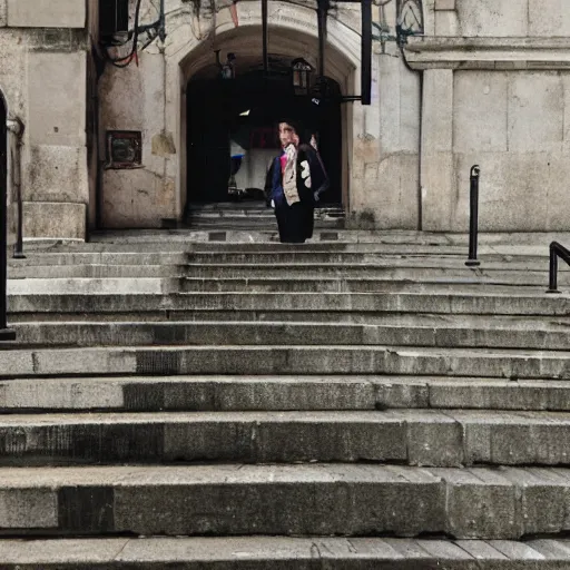 Image similar to a rollator on steps in Porto, greg rutkowski