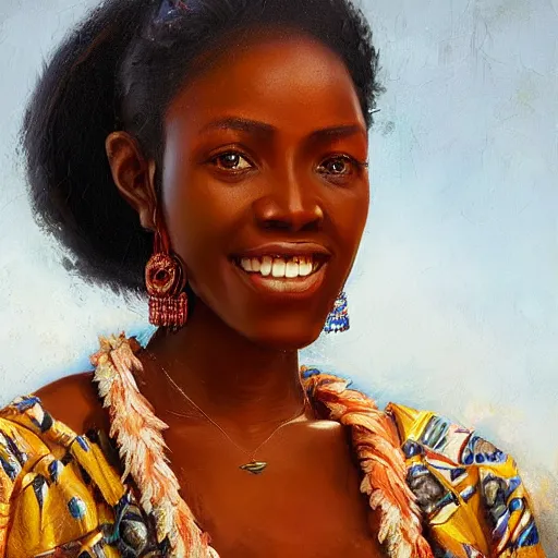 Image similar to portrait of a cameroonian woman ( 3 5 ) from cameroon, an oil painting by ross tran and thomas kincade