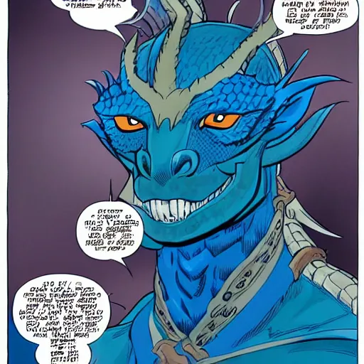 Prompt: head and shoulders porrtrait of a medieval fantasy anthropomorphic blue dragon - human hybrid with electrcity magic, fantasy, d & d, high details, art by phil noto and frank miller