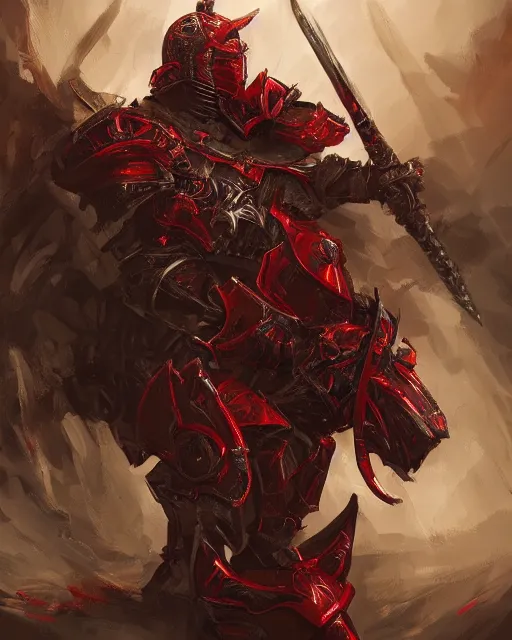 Image similar to knight armored in red, fantasy art, intricate, trending on artstation