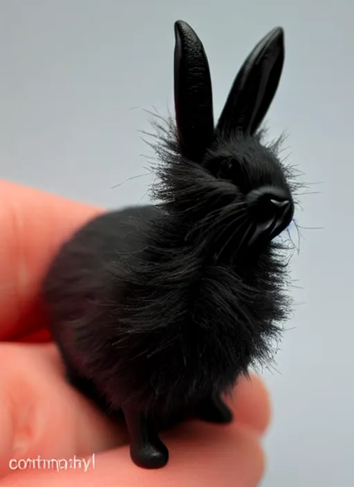 Image similar to 80mm resin detailed miniature of fluffy black devil rabbit, Product Introduction Photos, 4K, Full body, simple background