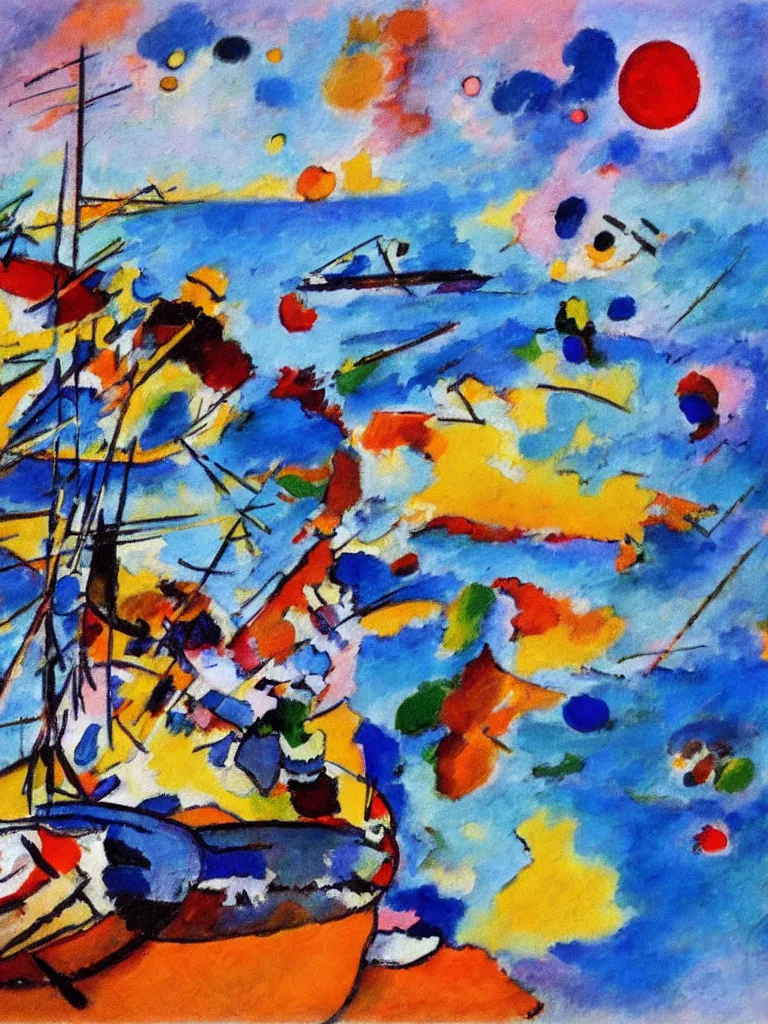 Image similar to painting of kandinsky, boat on the sea