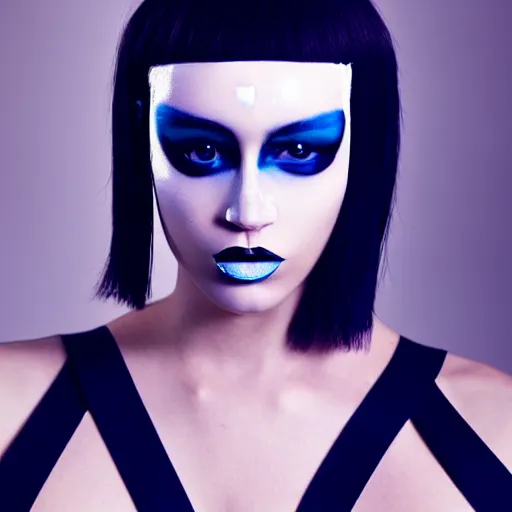 Prompt: high fashion photography of a model in neo futurism white sci - fi makup, transparent cloth, beautifully lit