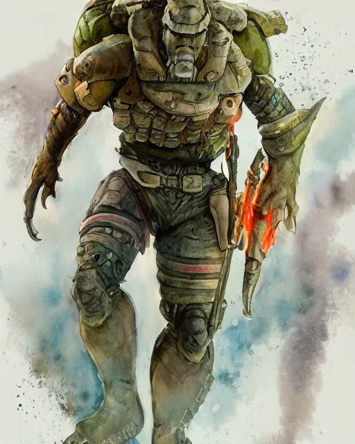 Prompt: a watercolor painting full body character portrait of a humanoid dinosaur soldier / mercenary in the style of moebius in the style of leonard boyarsky trending on artstation deviantart pinterest furaffinity detailed photorealistic highlights and shadow hd 8 k post - processing high resolution