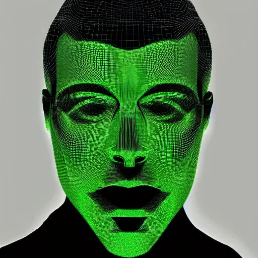 Image similar to a 3d human head made up of shiny holograms