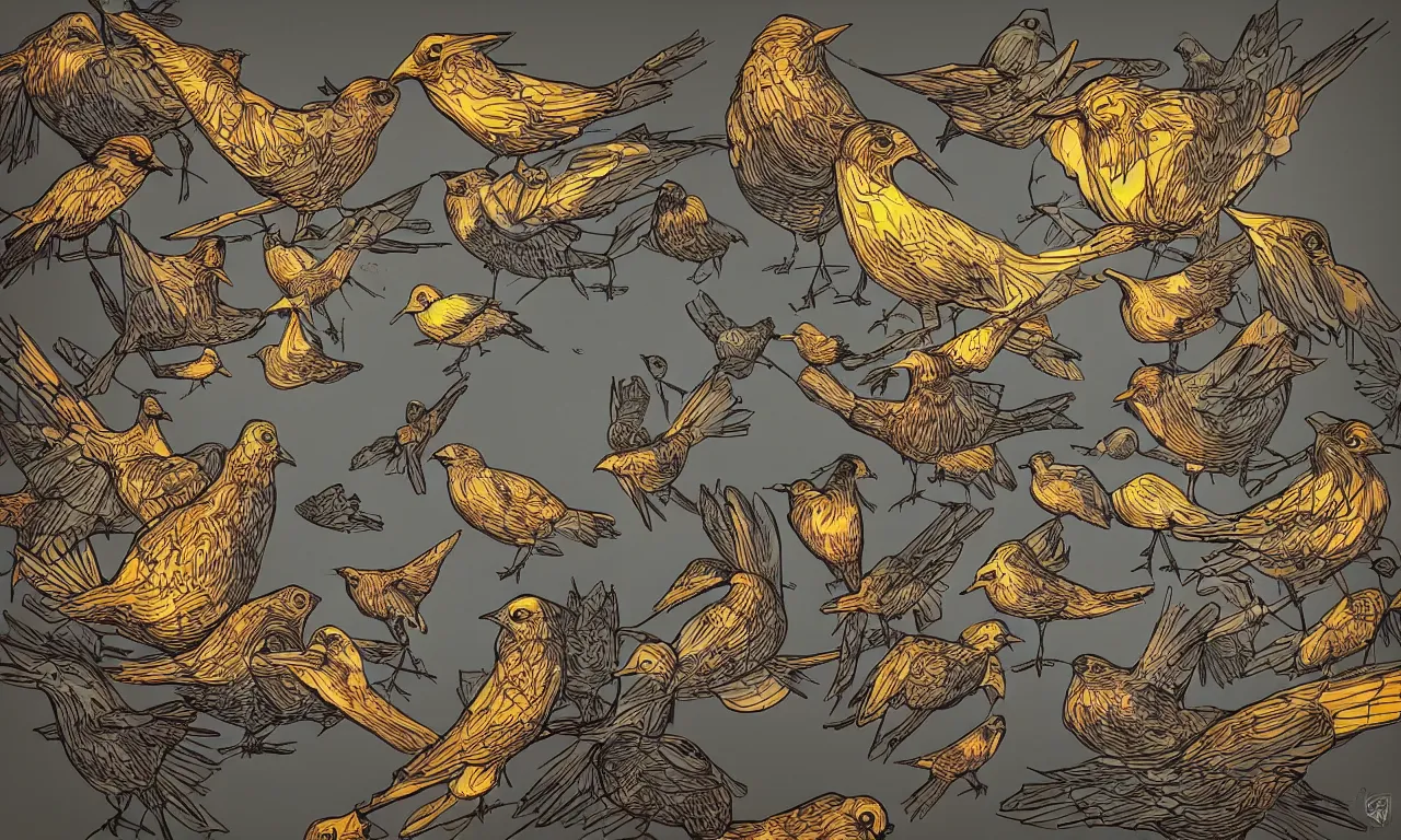 Image similar to discworld theme, flocking birds, 3 d art, digital illustration, perfect lighting