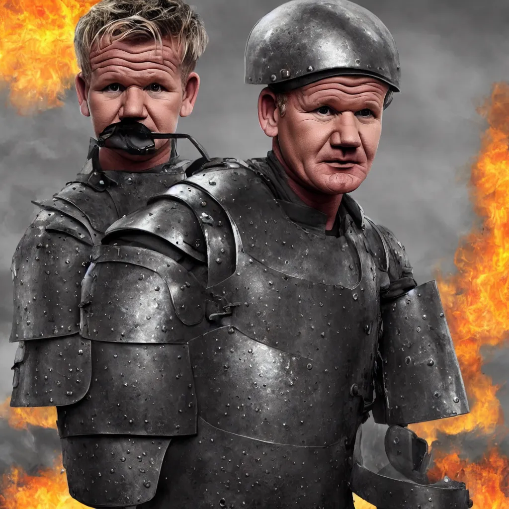 Image similar to gordon ramsay wearing combat armor, soviet russia, very detailed, realistic, 4 k