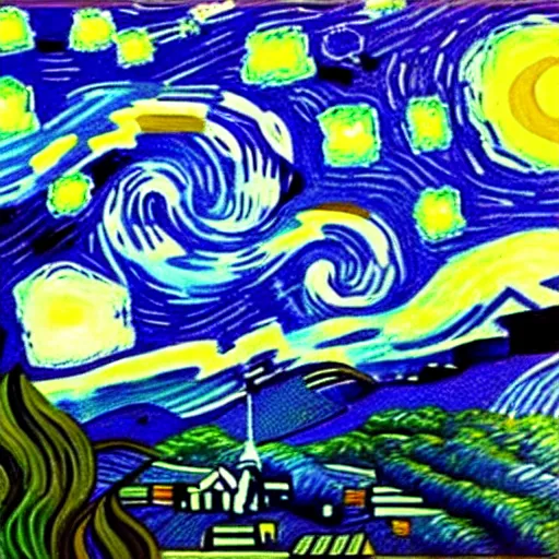 Image similar to painting of a giant shouting ( ( stay puft marshmallow man ) ) in the style of starry night by vincent van gogh intricate detail, low angle,