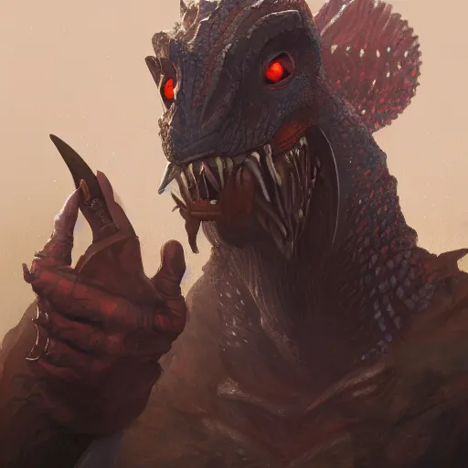 Prompt: A portrait of the lizardfolk, Magic the Gathering art, art by greg rutkowski, matte painting, trending on artstation, very detailed