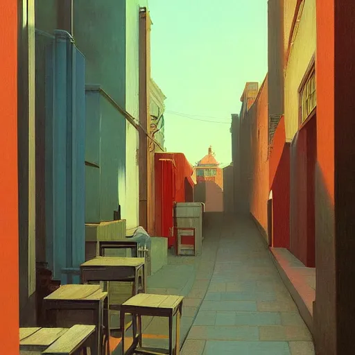 Prompt: city alley by Edward Hopper and James Gilleard, Zdzislaw Beksinski, highly detailed, cool color palette