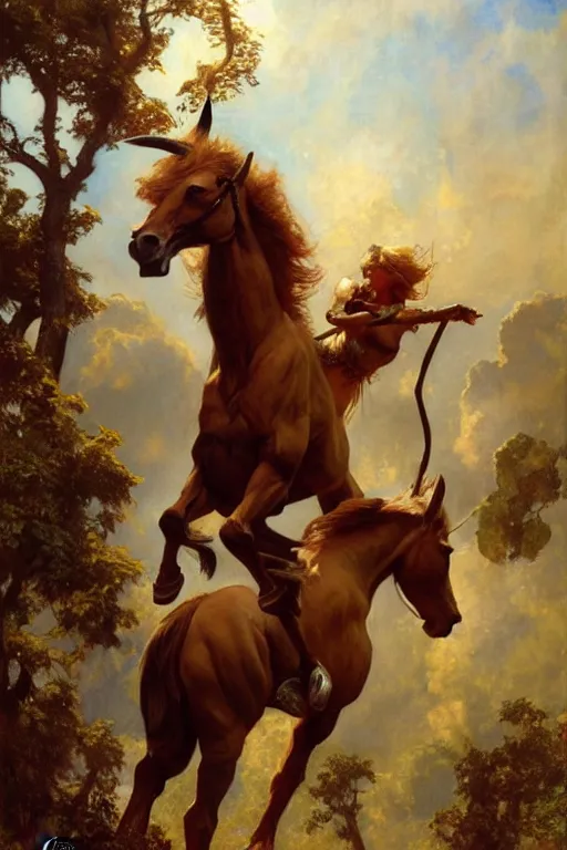 Prompt: centaur, highly detailed painting by gaston bussiere, craig mullins, j. c. leyendecker 8 k