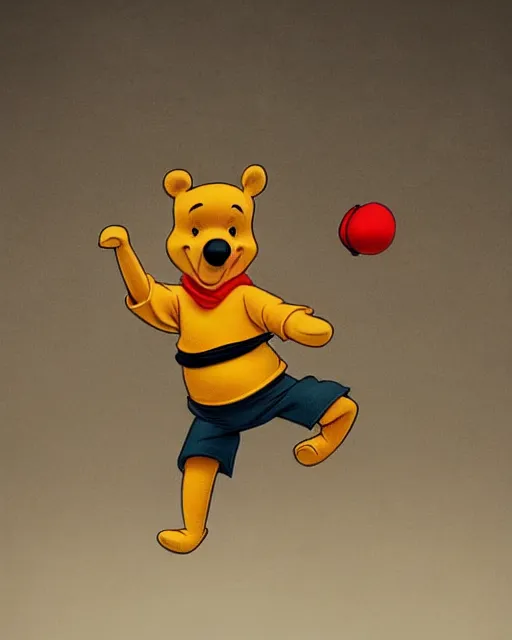 Prompt: Winnie the Pooh practicing karate at the Shaolin temple, photorealistic, studio lighting, photographed in the style of Annie Leibovitz, photorealistic, trending on artstation