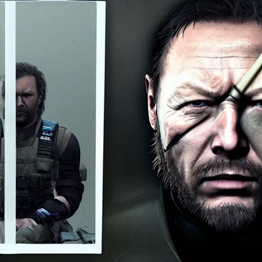 Image similar to limmy in metal gear solid phantom pain, award winning photograph, medium format portrait