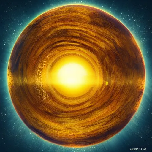 Prompt: an ornate yellow planet amassed with water, neighboring nearby interstellar satellites, digital art, trending on artstation, golden ratio!!!!!, centered!!!!!, cgsociety contest winner