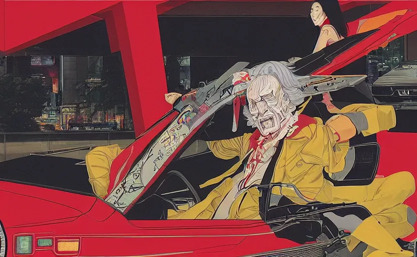 Image similar to a red delorean for a yellow tiger, art by hsiao - ron cheng and utagawa kunisada in a magazine collage, # de 9 5 f 0