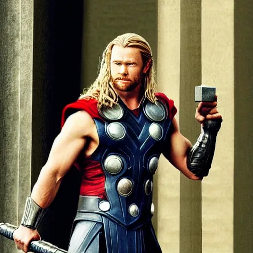 Image similar to thor holding Mjolnir