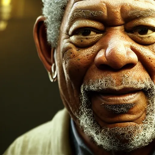 Prompt: morgan freeman starring as gimli in lord of the rings, high detail shot, smoking, render, cgsociety, photorealism