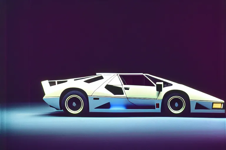 Prompt: designed by giorgetto giugiaro stylized poster of a single countach 9 5 9 concept, thick neon lights, ektachrome photograph, volumetric lighting, f 8 aperture, cinematic eastman 5 3 8 4 film