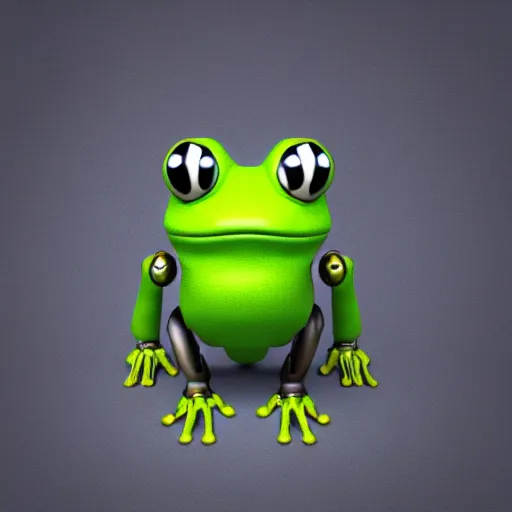 Prompt: octane 3 d render of a robotic frog character