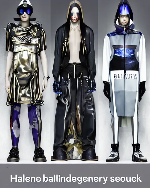 Prompt: a leaked screenshot of Balenciaga's cyberpunk wizard collection