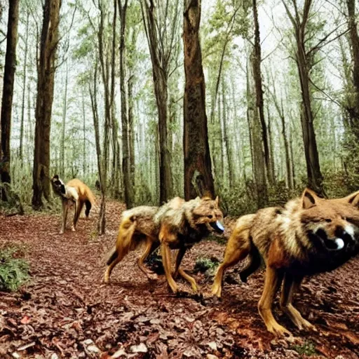 Image similar to forest:1, wolves:2, trees:-3