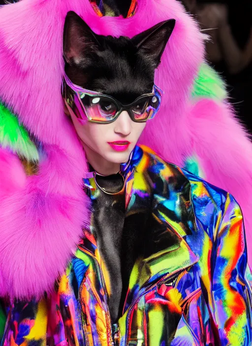 Image similar to hyperrealistic and heavy detailed balenciaga runway show of cats by lisa frank, leica sl 2 5 0 mm, vivid color, high quality, high textured, real life