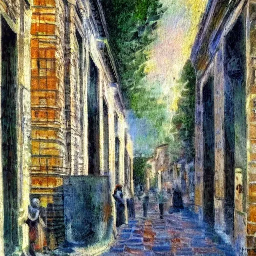 Image similar to impressionist painting of a city street in Ancient Rome